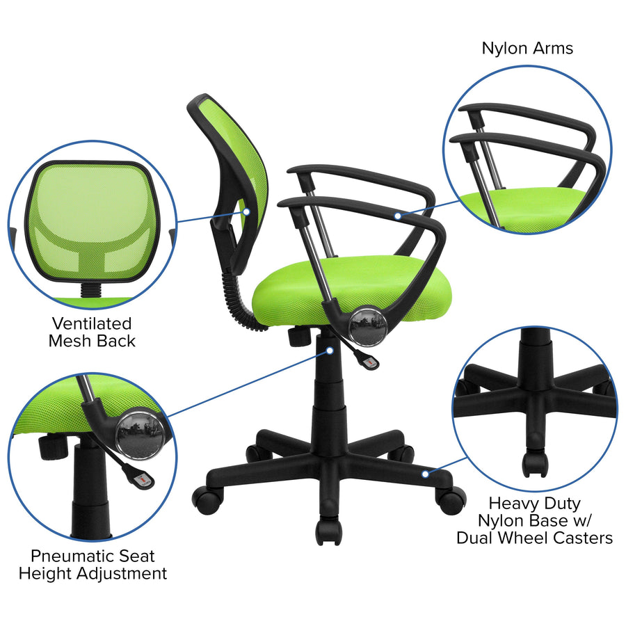 Low Back Mesh Swivel Task Office Chair with Curved Square Back and Arms