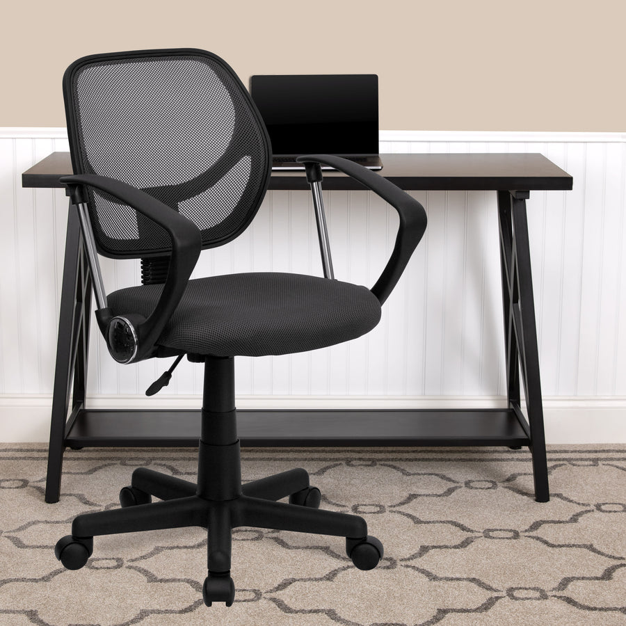 Low Back Mesh Swivel Task Office Chair with Curved Square Back and Arms