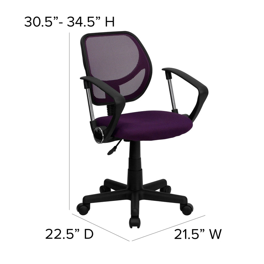 Low Back Mesh Swivel Task Office Chair with Curved Square Back and Arms