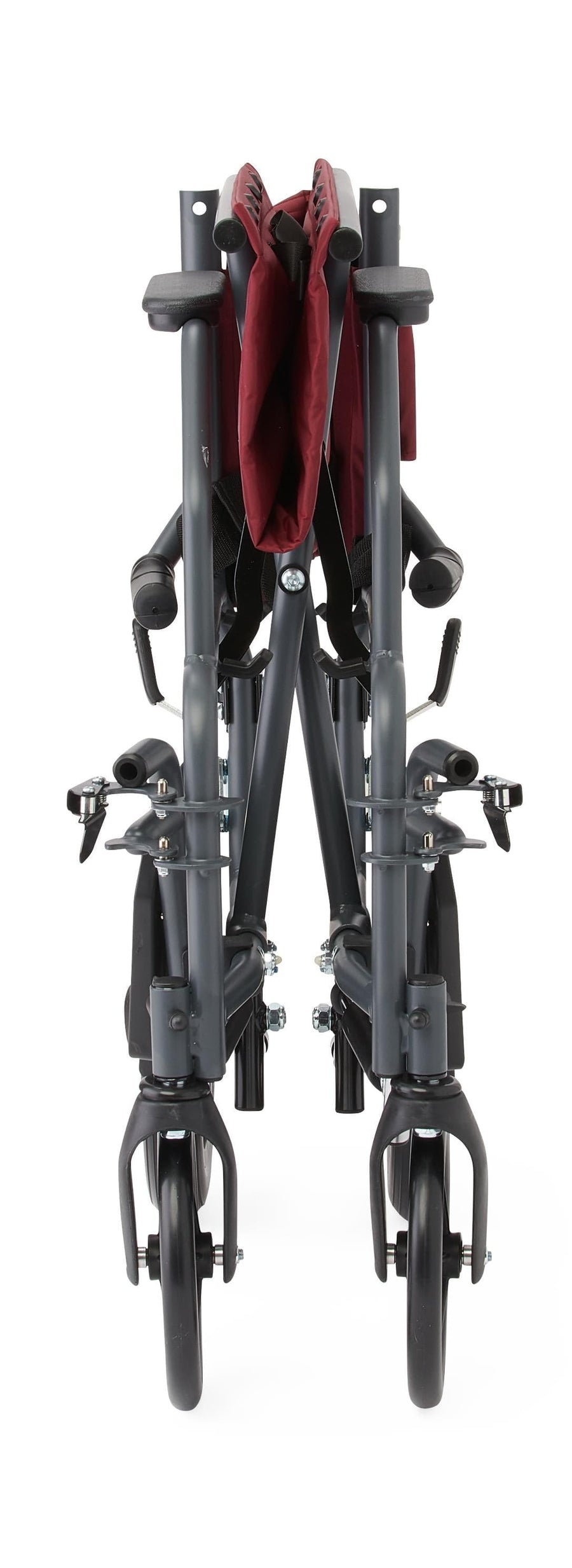 Medline Basic Steel Folding Transport Chair with 12" Wheels - Gray and Burgundy