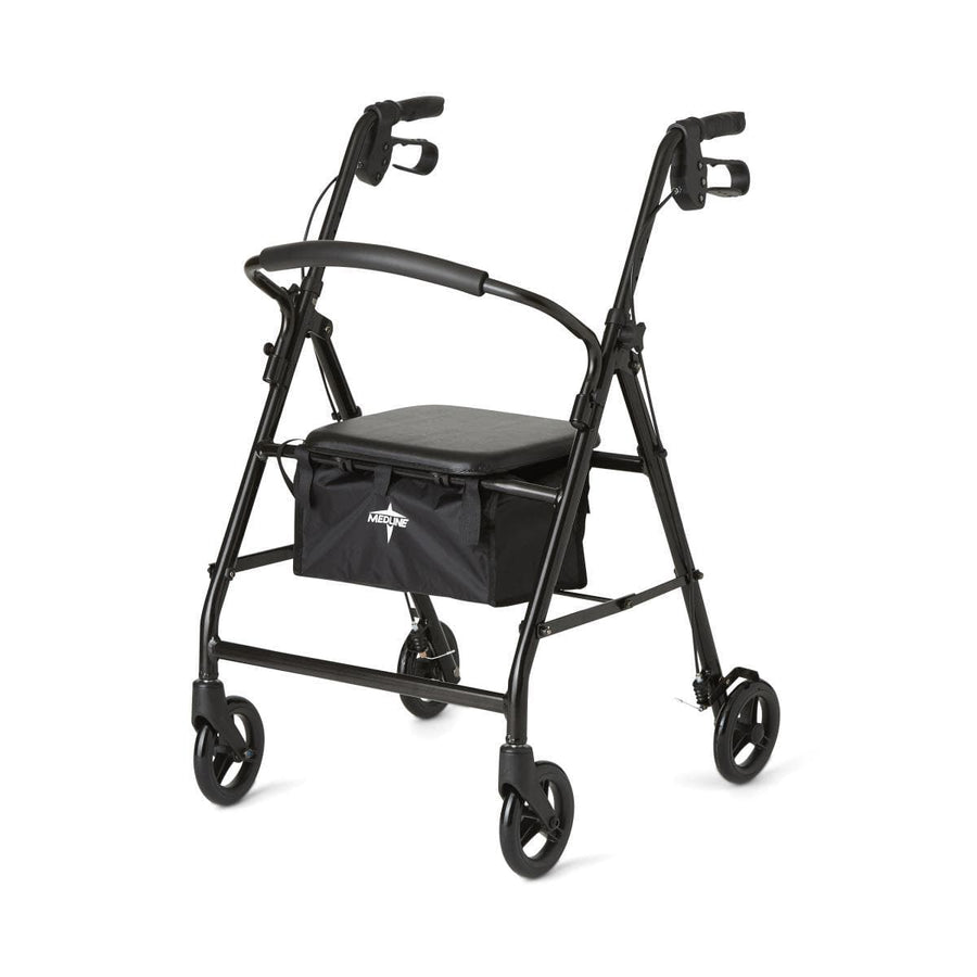 Medline Standard Steel Folding Rollator Adult Rolling Walker
