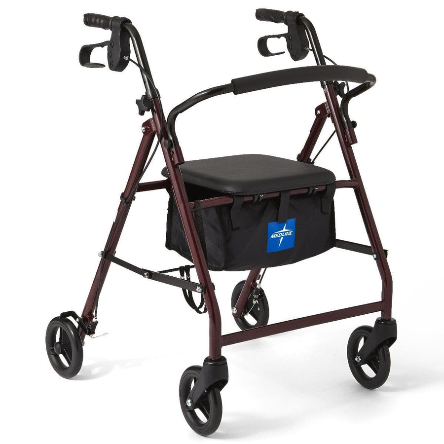 Medline Standard Steel Folding Rollator Adult Rolling Walker