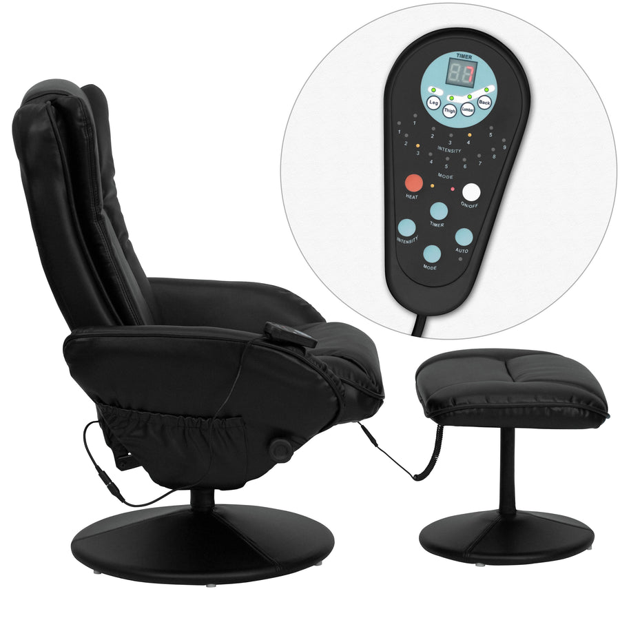Massaging Multi-Position Plush Recliner with Side Pocket and Ottoman