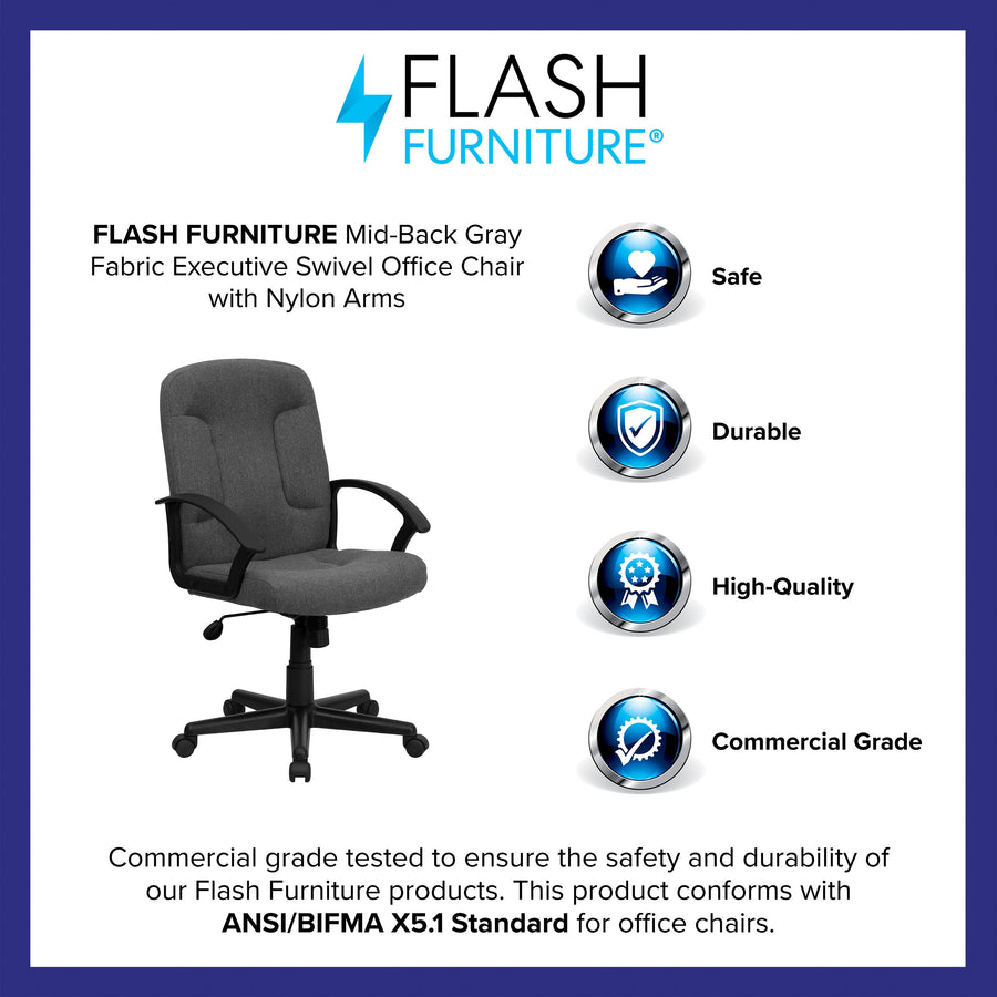 Mid-Back Fabric Executive Swivel Office Chair with Nylon Arms