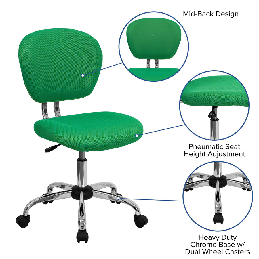 Mid-Back Mesh Padded Swivel Task Office Chair with Chrome Base