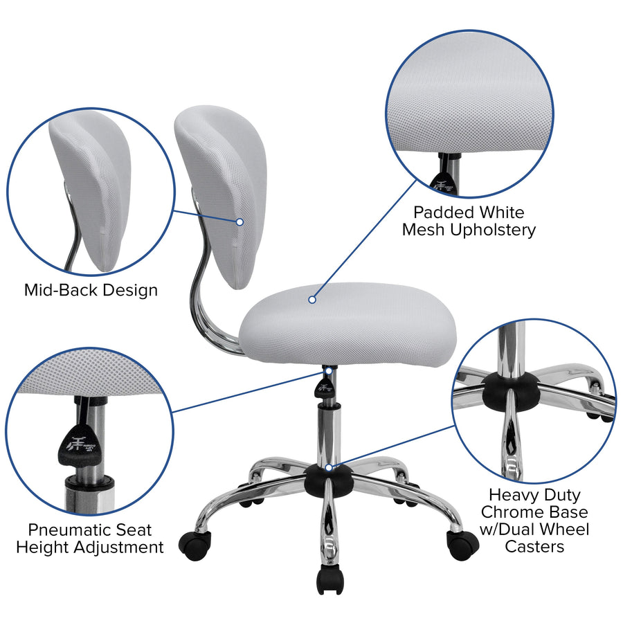 Mid-Back Mesh Padded Swivel Task Office Chair with Chrome Base