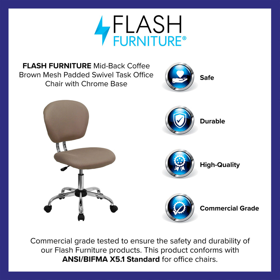 Mid-Back Mesh Padded Swivel Task Office Chair with Chrome Base