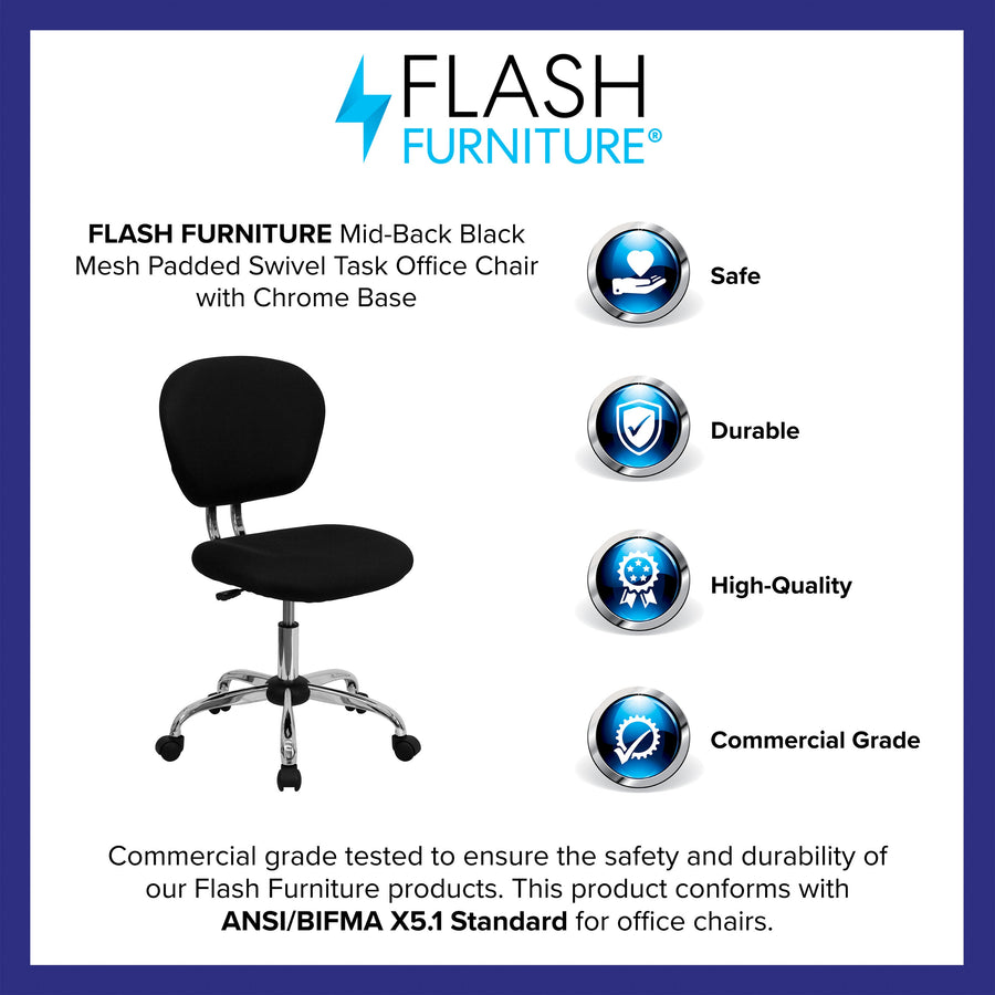 Mid-Back Mesh Padded Swivel Task Office Chair with Chrome Base