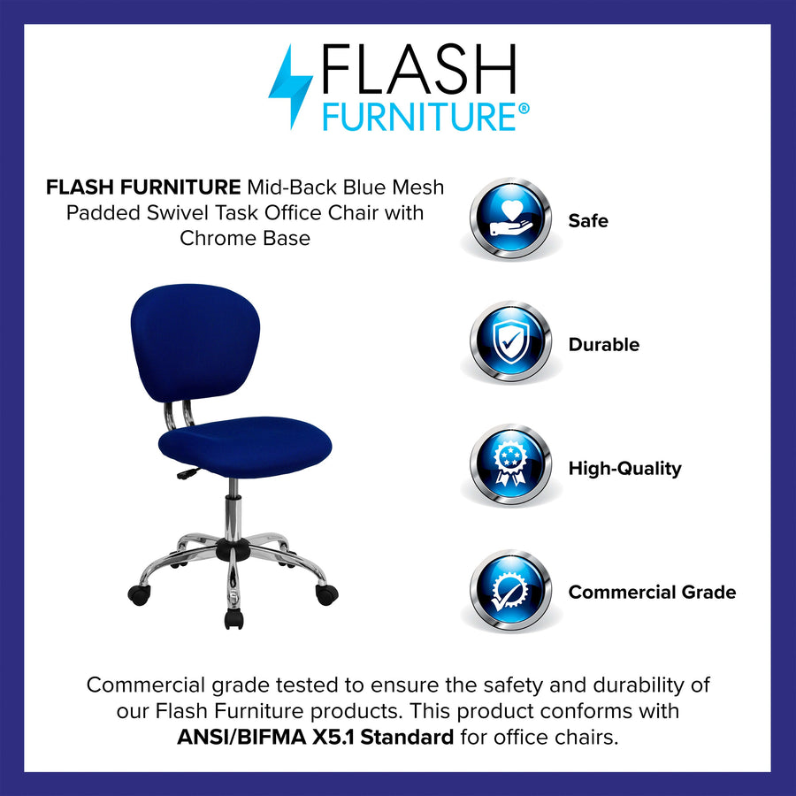 Mid-Back Mesh Padded Swivel Task Office Chair with Chrome Base