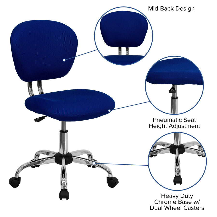 Mid-Back Mesh Padded Swivel Task Office Chair with Chrome Base