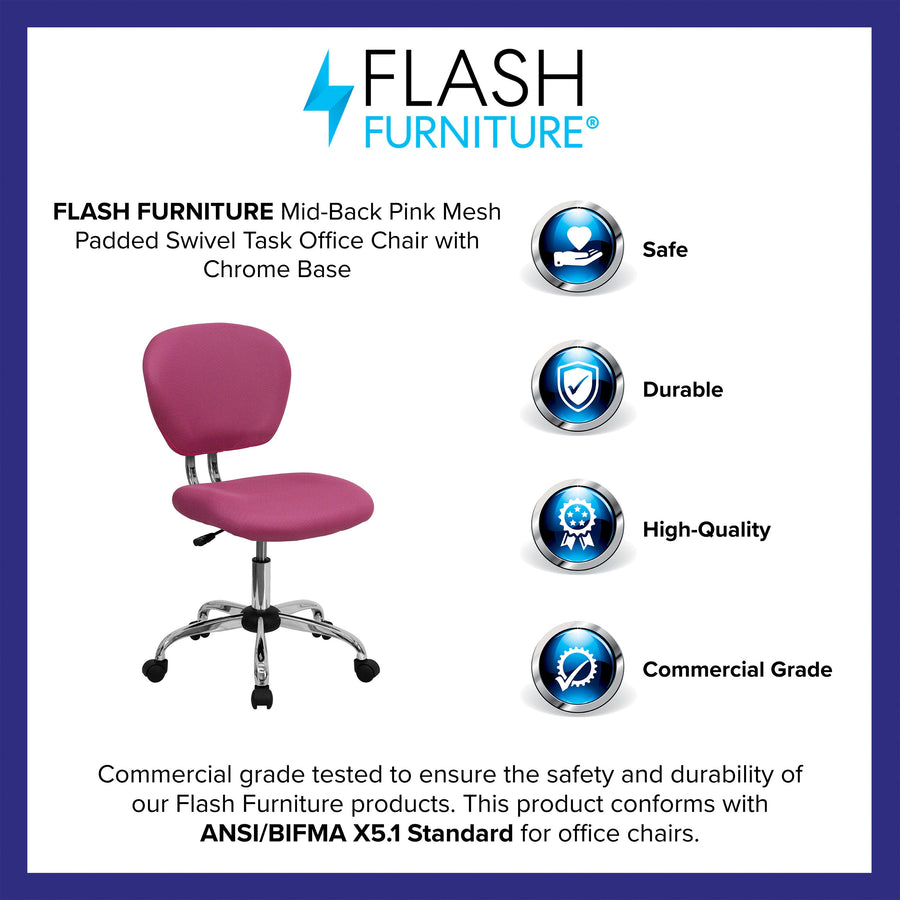 Mid-Back Mesh Padded Swivel Task Office Chair with Chrome Base