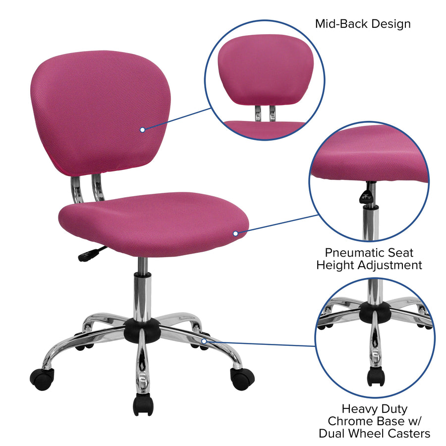 Mid-Back Mesh Padded Swivel Task Office Chair with Chrome Base