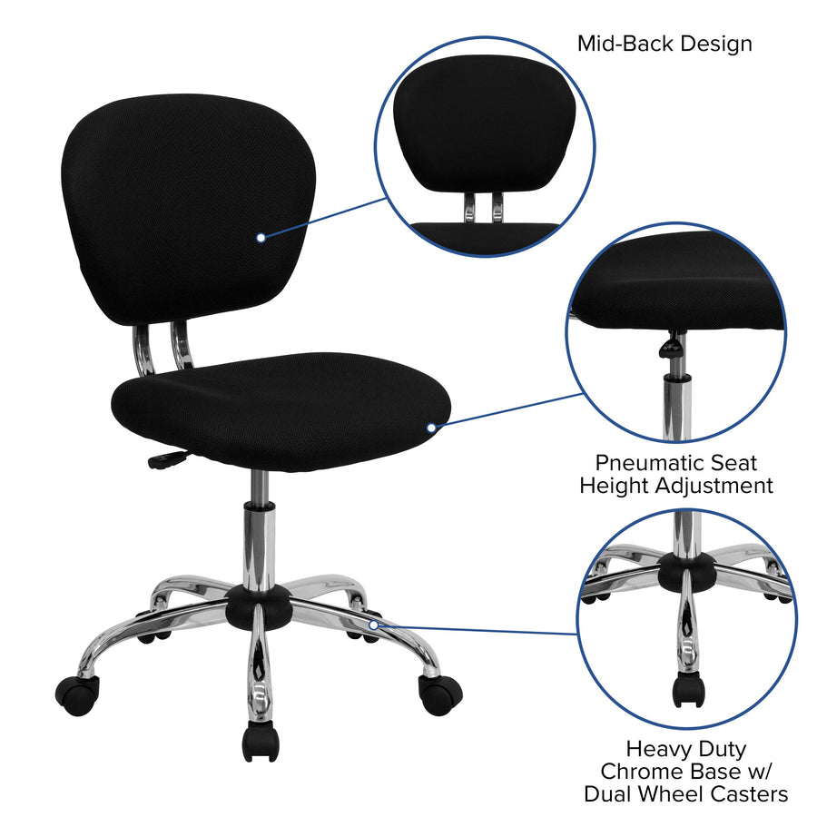 Mid-Back Mesh Padded Swivel Task Office Chair with Chrome Base