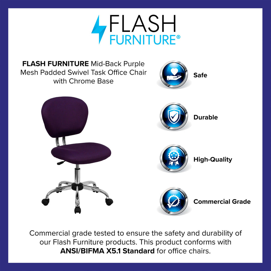 Mid-Back Mesh Padded Swivel Task Office Chair with Chrome Base