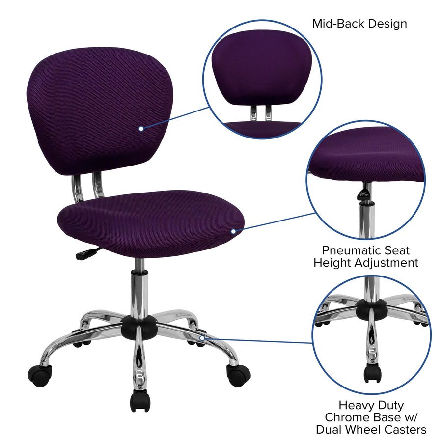 Mid-Back Mesh Padded Swivel Task Office Chair with Chrome Base