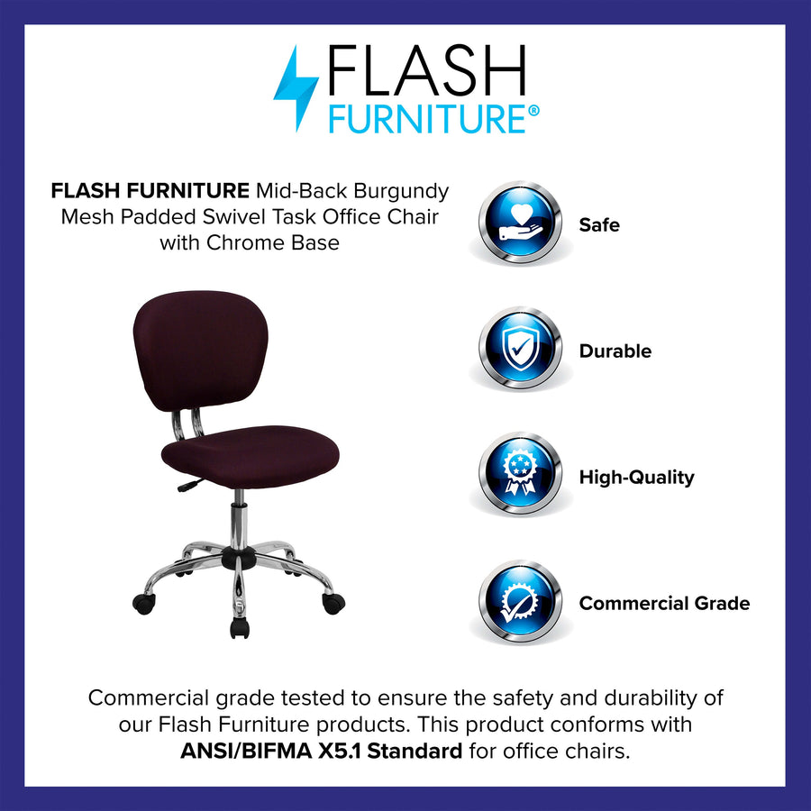 Mid-Back Mesh Padded Swivel Task Office Chair with Chrome Base