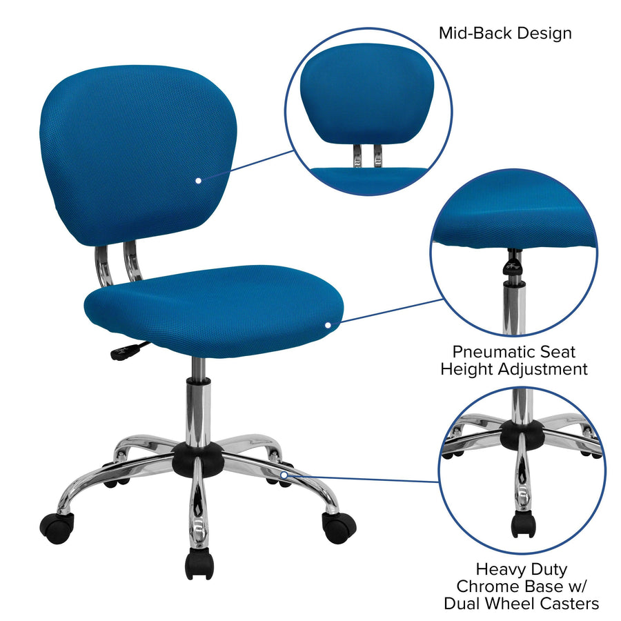 Mid-Back Mesh Padded Swivel Task Office Chair with Chrome Base