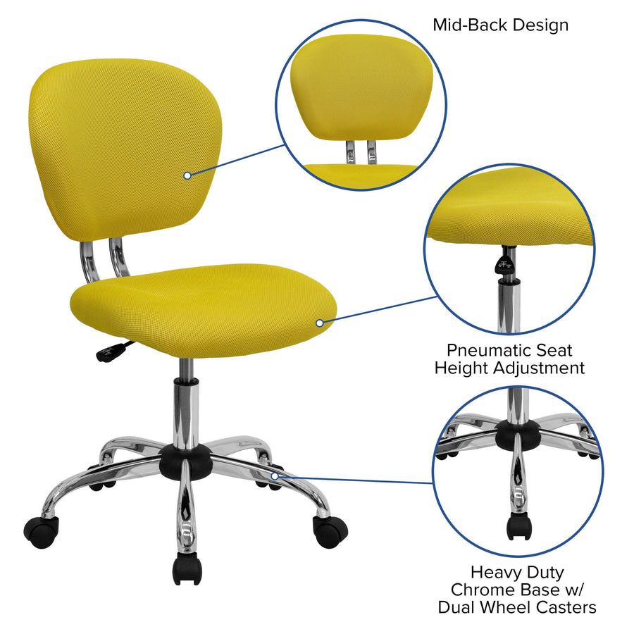 Mid-Back Mesh Padded Swivel Task Office Chair with Chrome Base