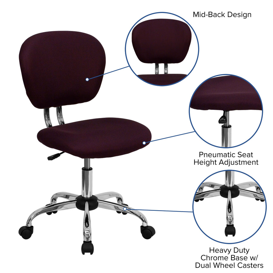 Mid-Back Mesh Padded Swivel Task Office Chair with Chrome Base