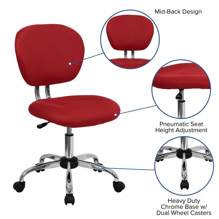 Mid-Back Mesh Padded Swivel Task Office Chair with Chrome Base