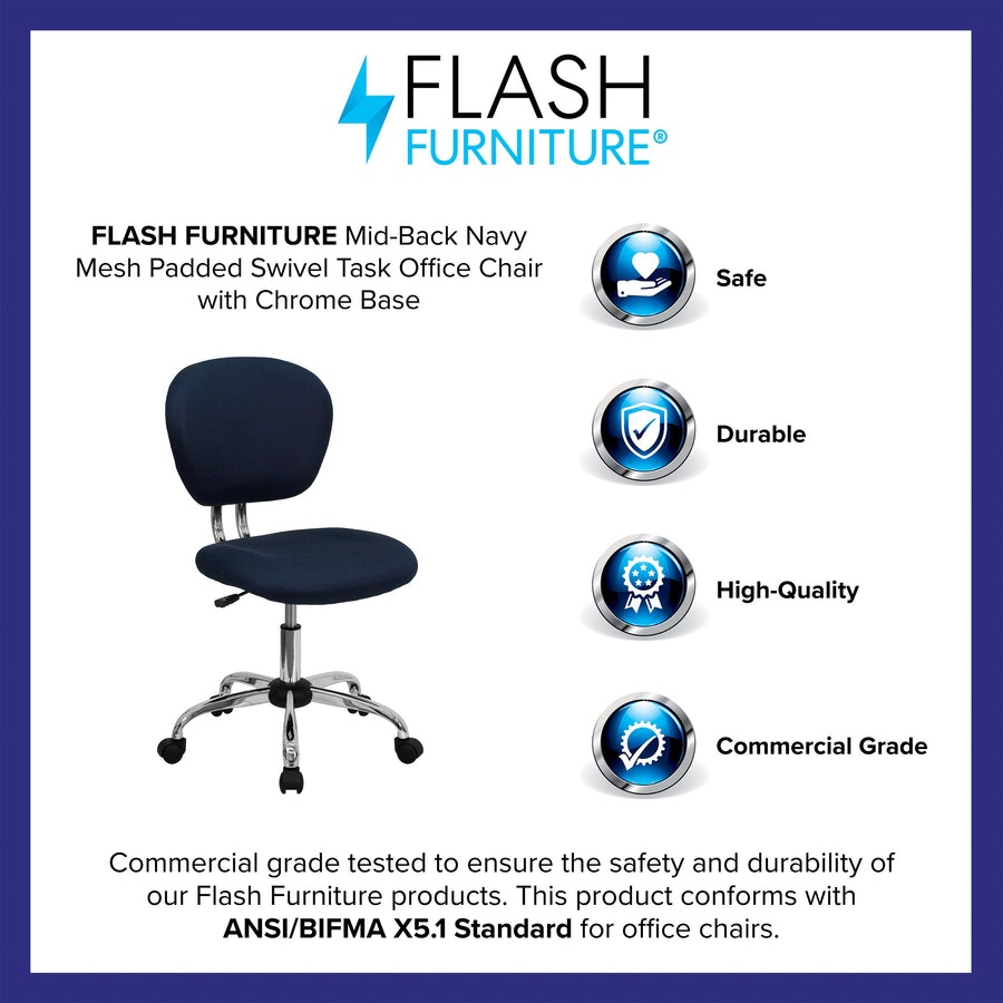 Mid-Back Mesh Padded Swivel Task Office Chair with Chrome Base
