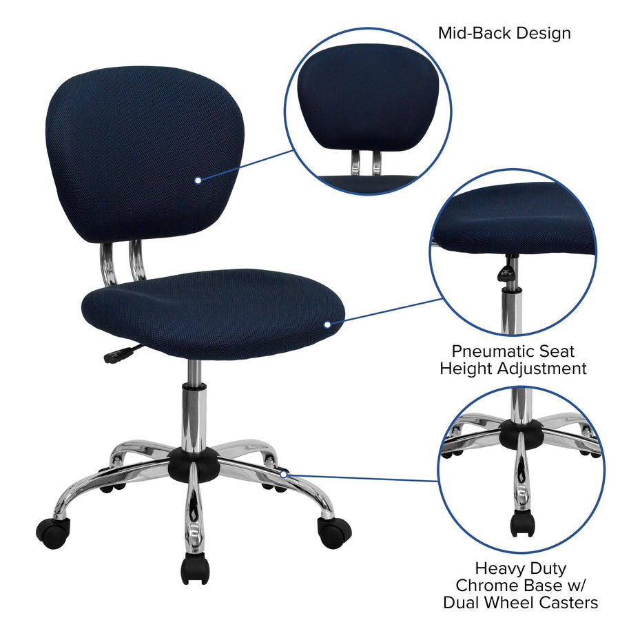 Mid-Back Mesh Padded Swivel Task Office Chair with Chrome Base