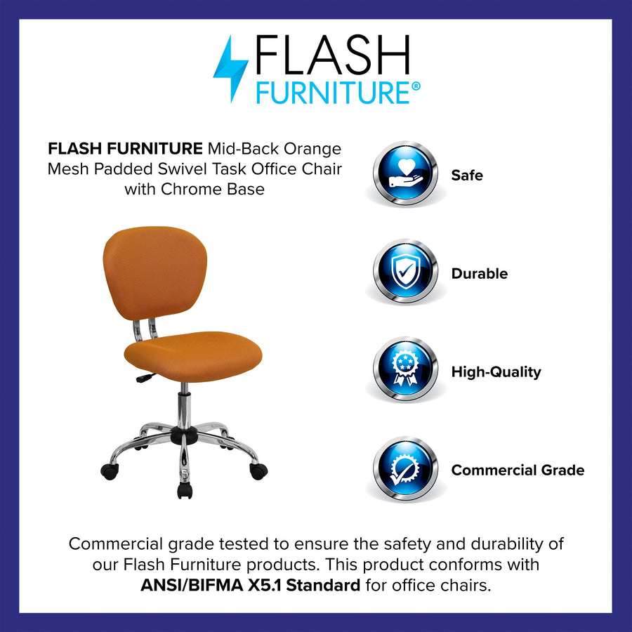 Mid-Back Mesh Padded Swivel Task Office Chair with Chrome Base