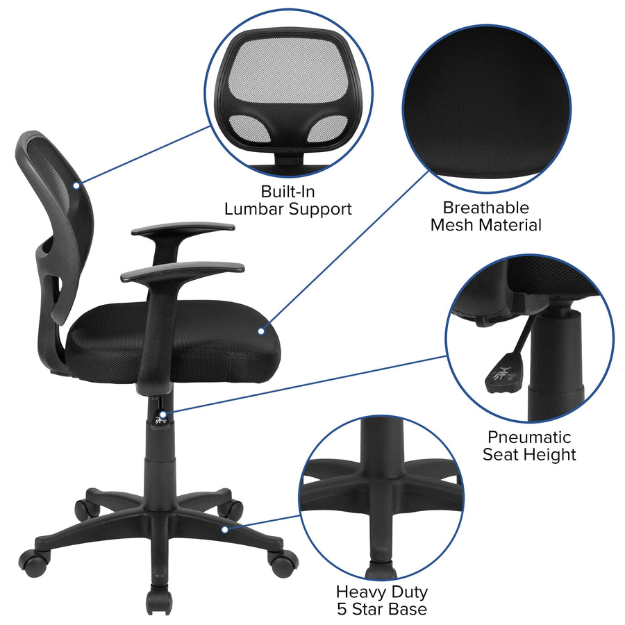 Mid-Back Mesh Swivel Task Office Chair with T-Arms