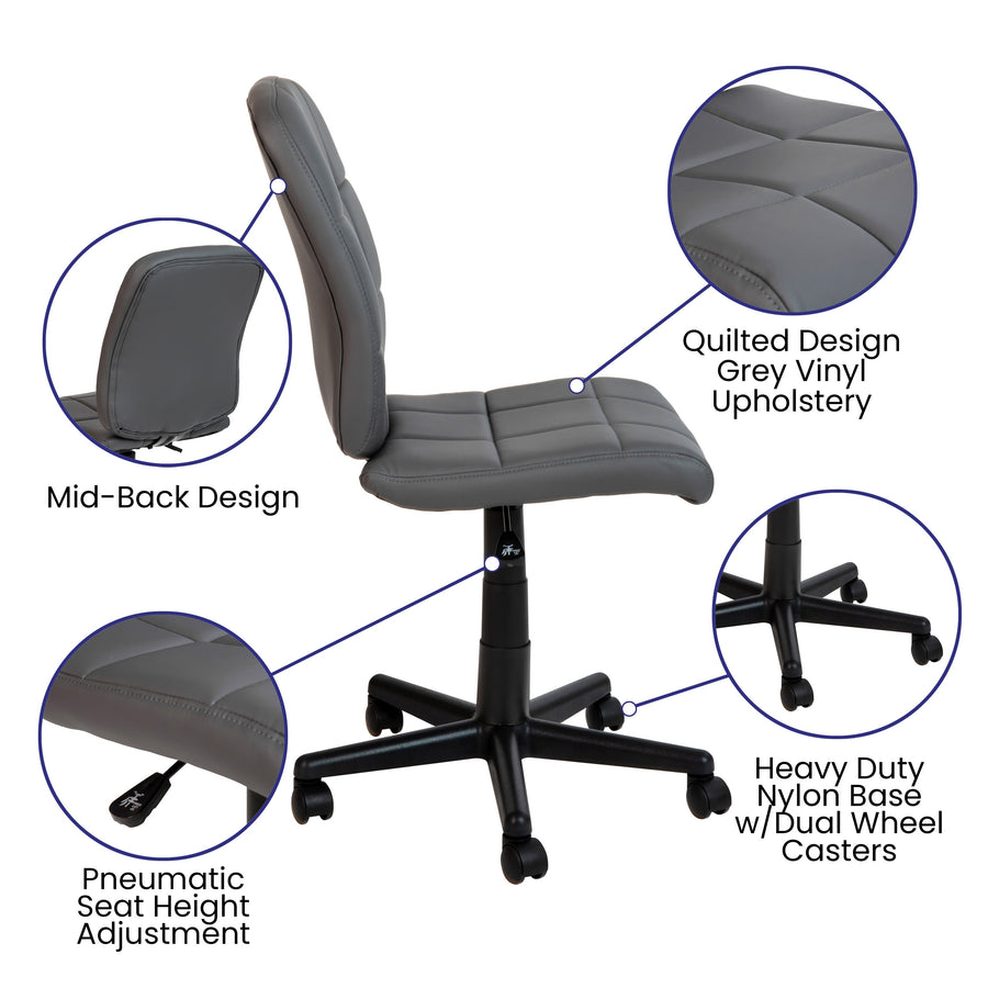 Mid-Back Quilted Vinyl Swivel Task Office Chair