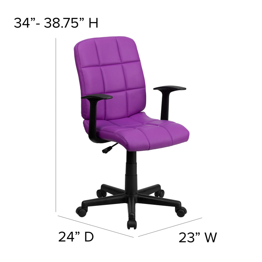 Mid-Back Quilted Vinyl Swivel Task Office Chair with Arms