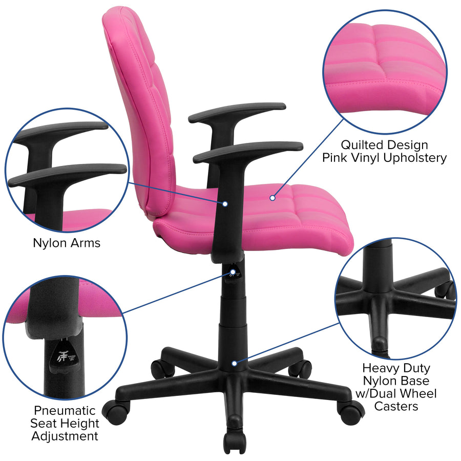 Mid-Back Quilted Vinyl Swivel Task Office Chair with Arms
