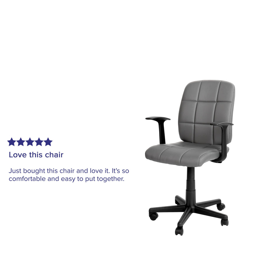 Mid-Back Quilted Vinyl Swivel Task Office Chair with Arms
