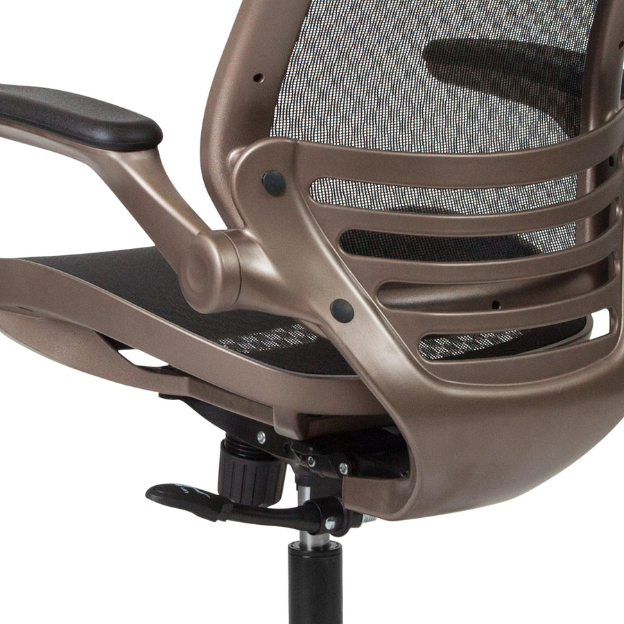 Mid-Back Transparent Mesh Executive Swivel Office Chair with Flip-Up Arms
