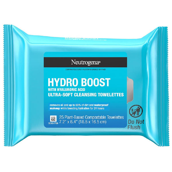 Neutrogena Hydro Boost Facial Cleansing Towelettes Hydrating Makeup Remover Face Wipes 25-Pack