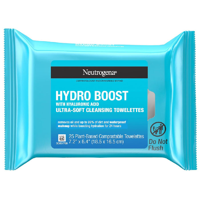 Neutrogena Hydro Boost Facial Cleansing Towelettes Hydrating Makeup Remover Face Wipes 25-Pack