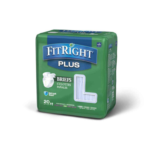 FitRight Plus Adult Diapers - Unisex Disposable Incontinence Briefs with Tabs - Moderate Absorbency