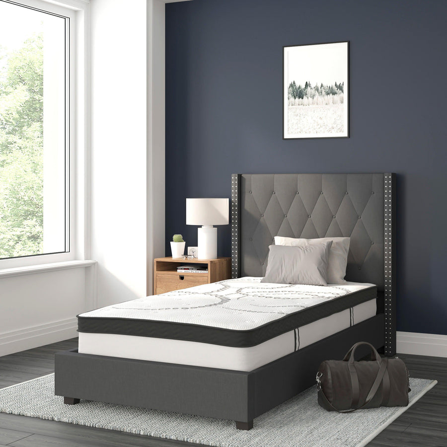 Riverdale Tufted Upholstered Platform Bed with 10 Inch CertiPUR-US Certified Foam and Pocket Spring Mattress