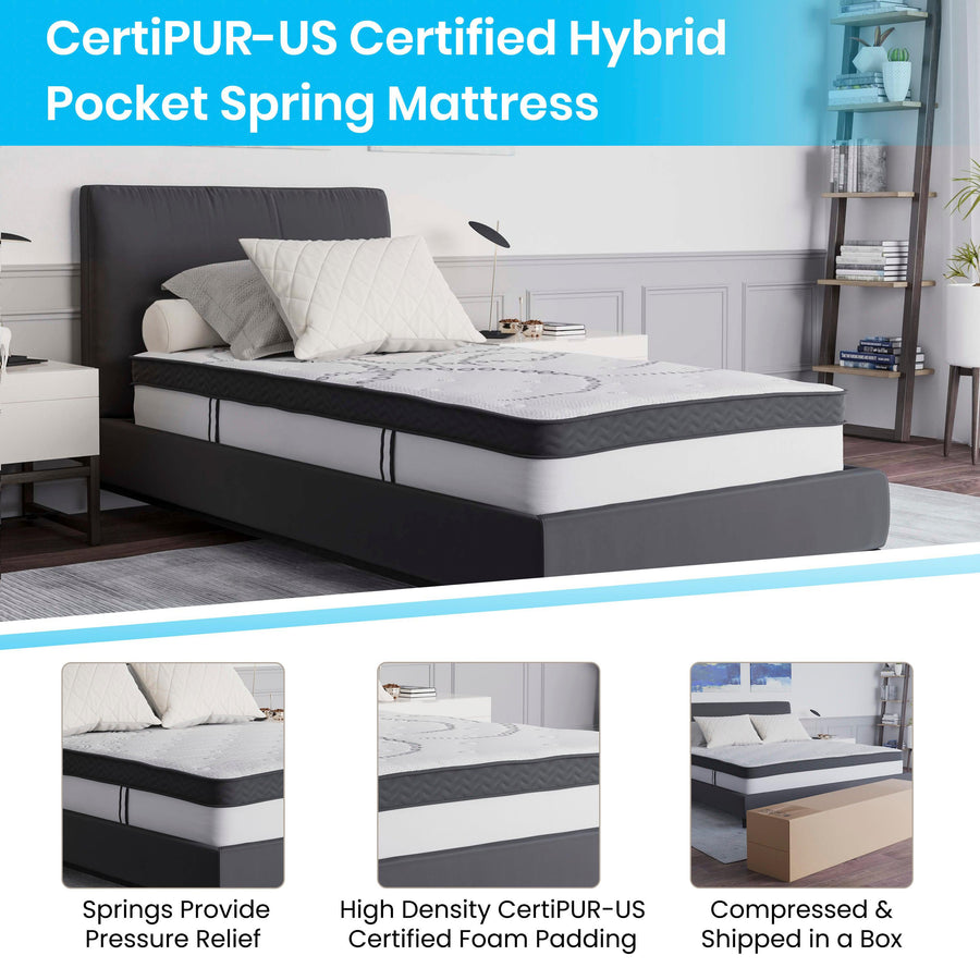 Riverdale Tufted Upholstered Platform Bed with 10 Inch CertiPUR-US Certified Foam and Pocket Spring Mattress