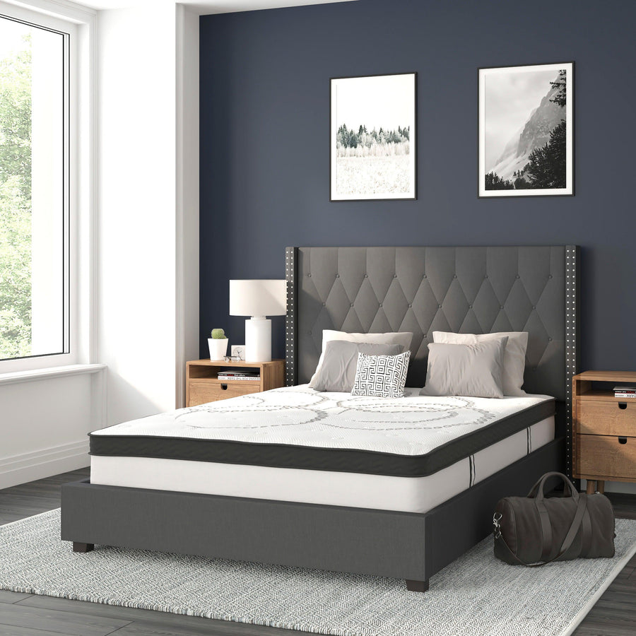 Riverdale Tufted Upholstered Platform Bed with 10 Inch CertiPUR-US Certified Foam and Pocket Spring Mattress