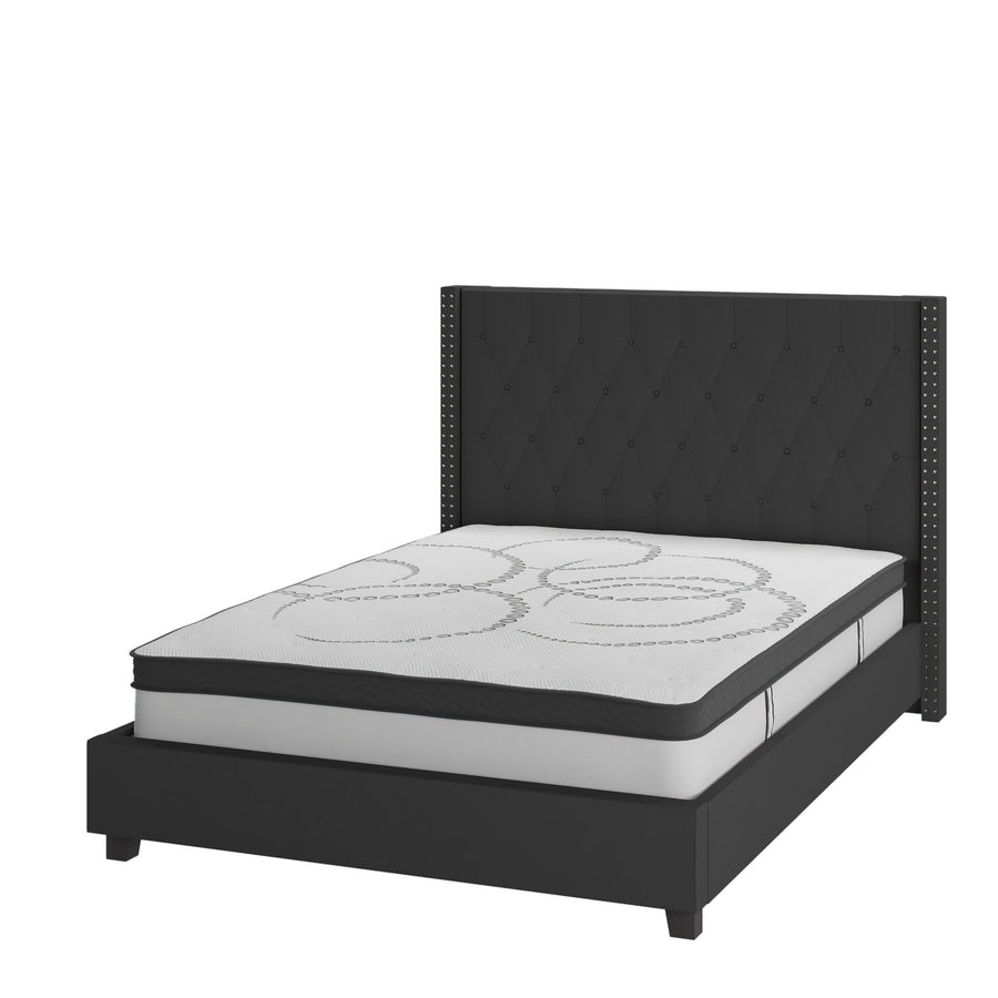 Riverdale Tufted Upholstered Platform Bed with 10 Inch CertiPUR-US Certified Foam and Pocket Spring Mattress