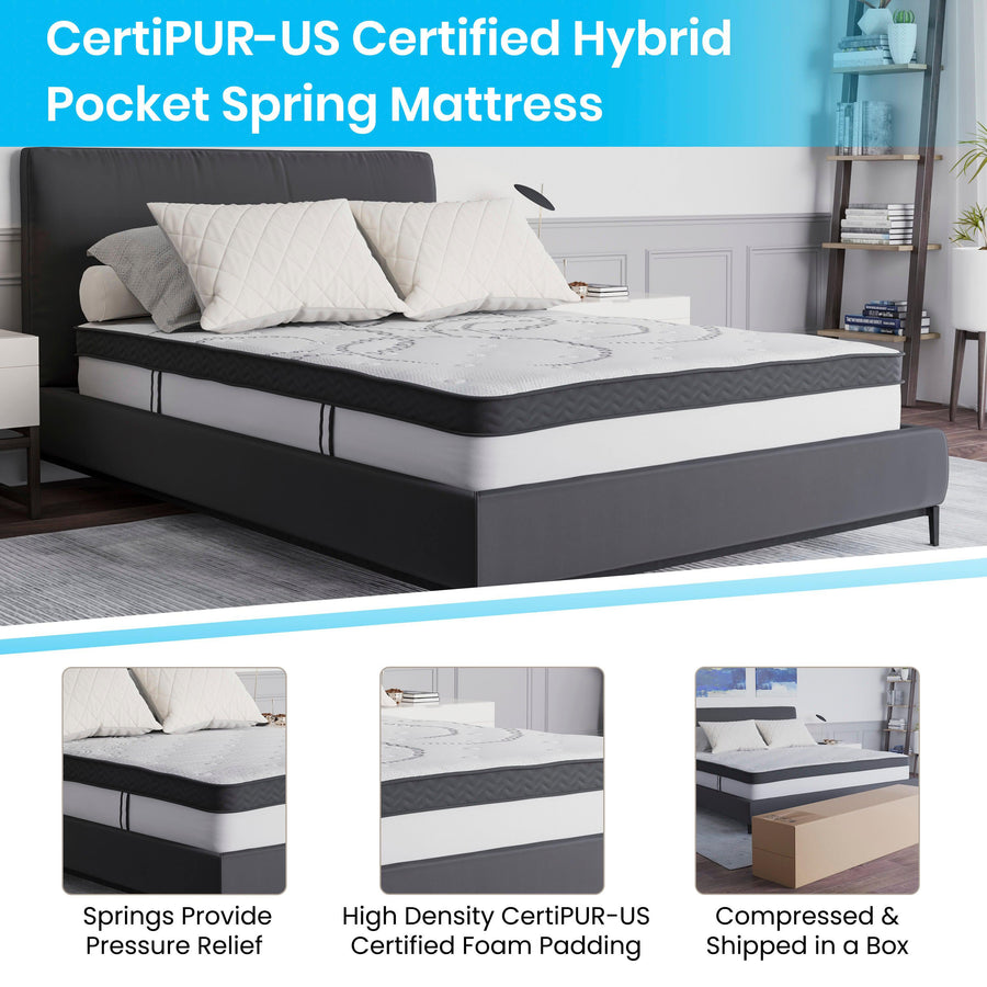 Riverdale Tufted Upholstered Platform Bed with 10 Inch CertiPUR-US Certified Foam and Pocket Spring Mattress