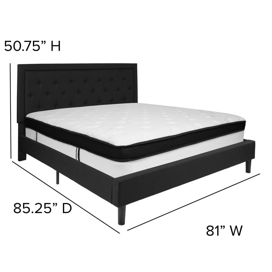 Roxbury Panel Tufted Upholstered Platform Bed and Memory Foam Pocket Spring Mattress