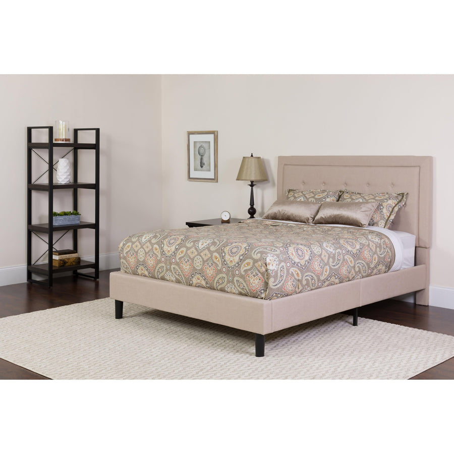 Roxbury Panel Tufted Upholstered Platform Bed and Memory Foam Pocket Spring Mattress