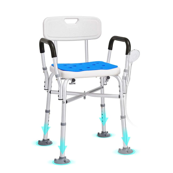 Lightweight Height Adjustable Shower Chair with Padded Arms, Back and Reinforced Crossbar