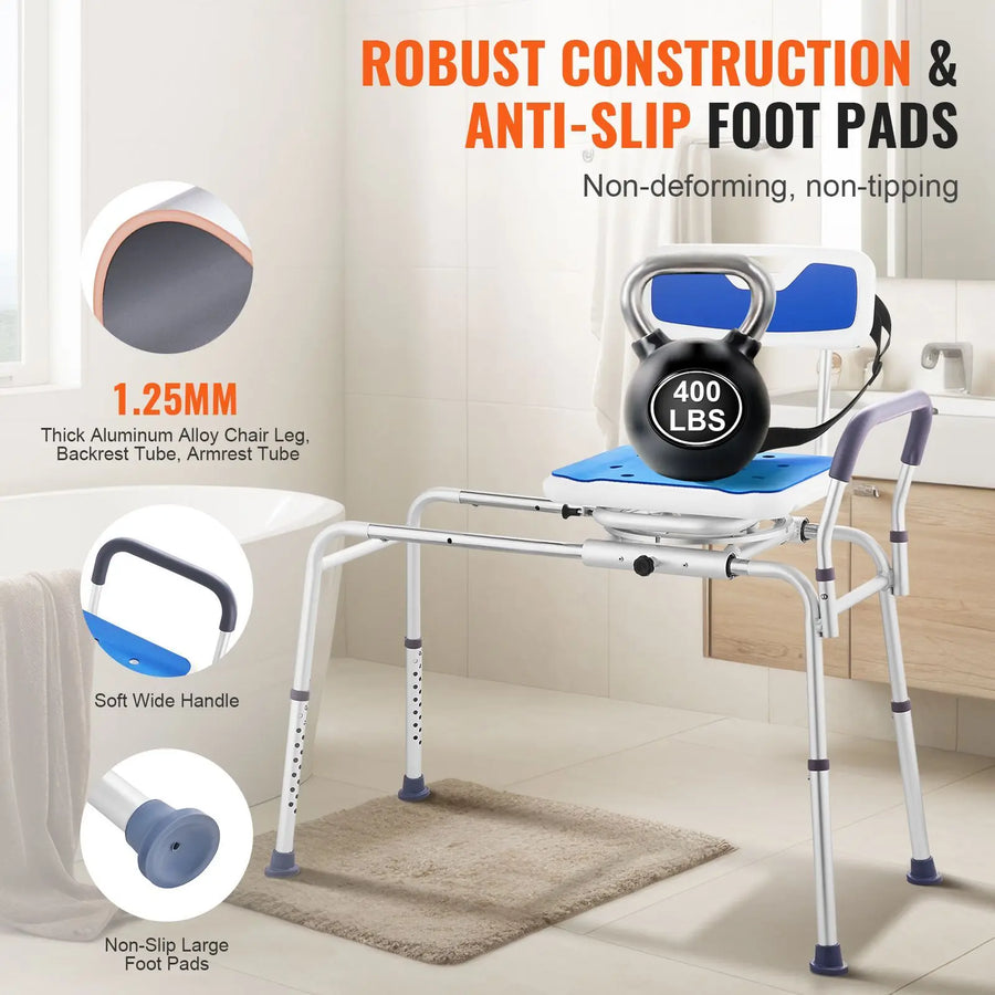 Height Adjustable 360 Swivel Bathtub Transfer Bench with Armrest and Safety Belt view 3