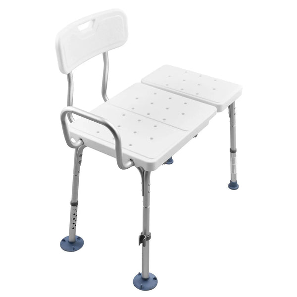 Height Adjustable Heavy Duty 400 lb Tub Transfer Bench with Arms, Backrest and Curtain Slot