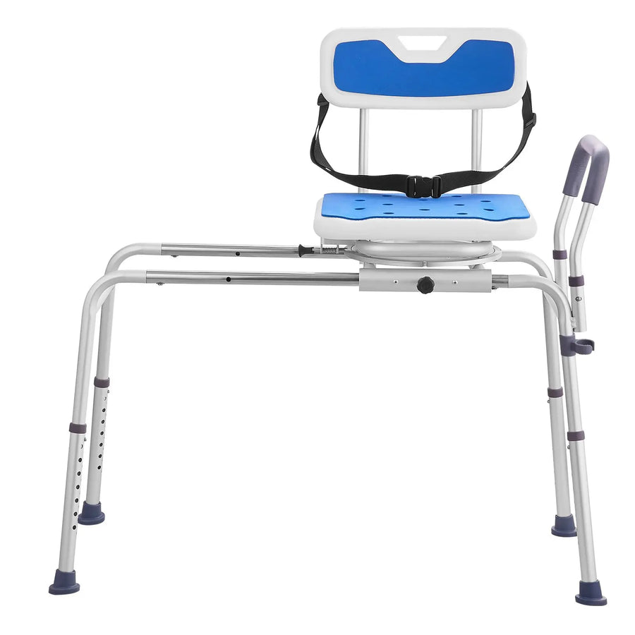 Height Adjustable 360 Swivel Bathtub Transfer Bench with Armrest and Safety Belt