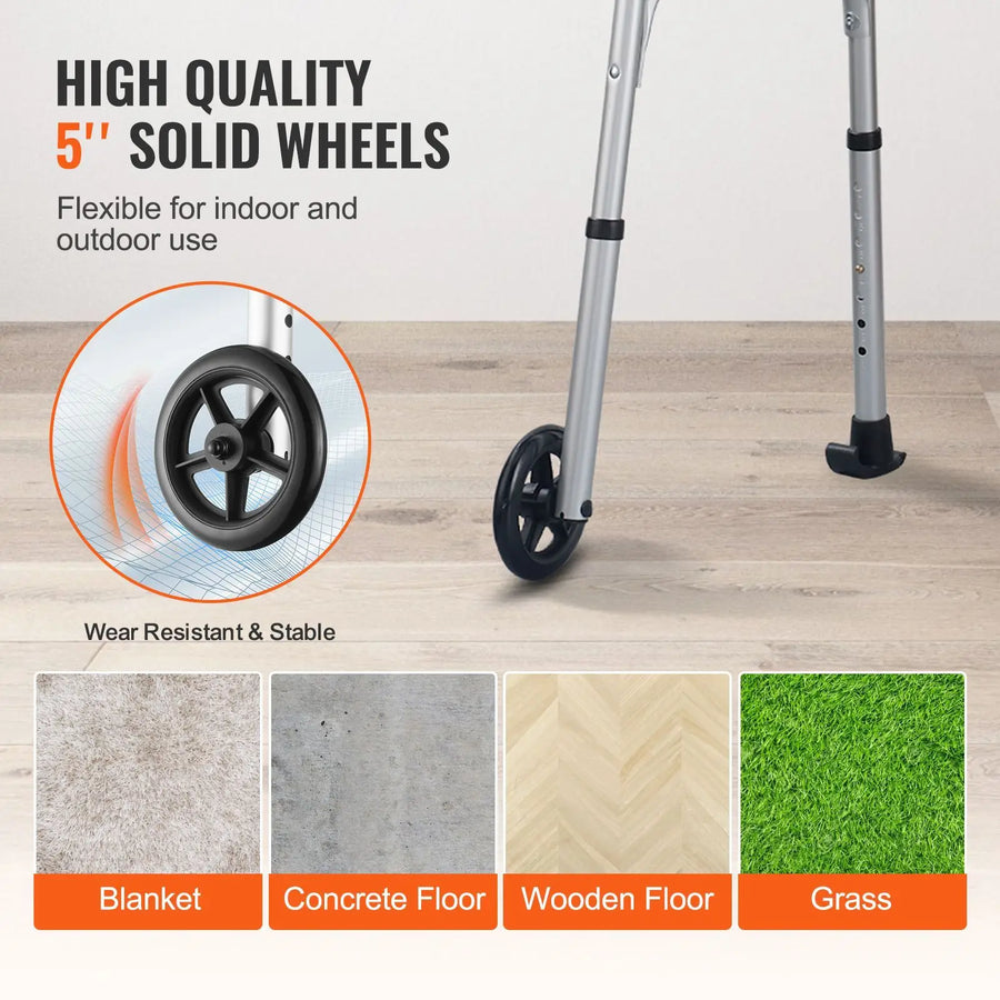 2-in-1 Aluminum Folding Walker with Removable Armrests and 5-Inch Solid Wheels view 4
