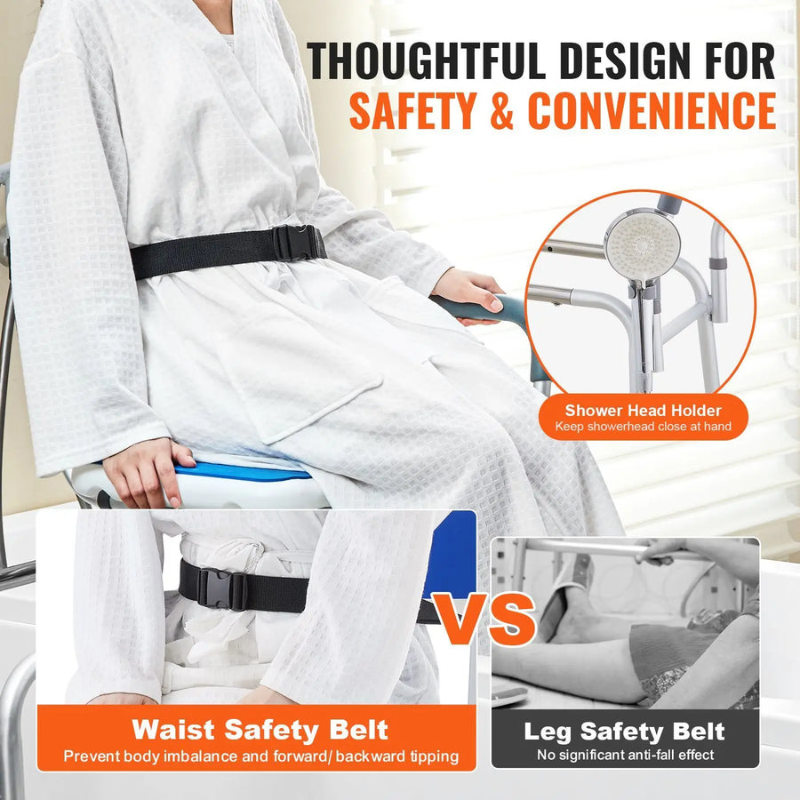 Height Adjustable 360 Swivel Bathtub Transfer Bench with Armrest and Safety Belt view 2