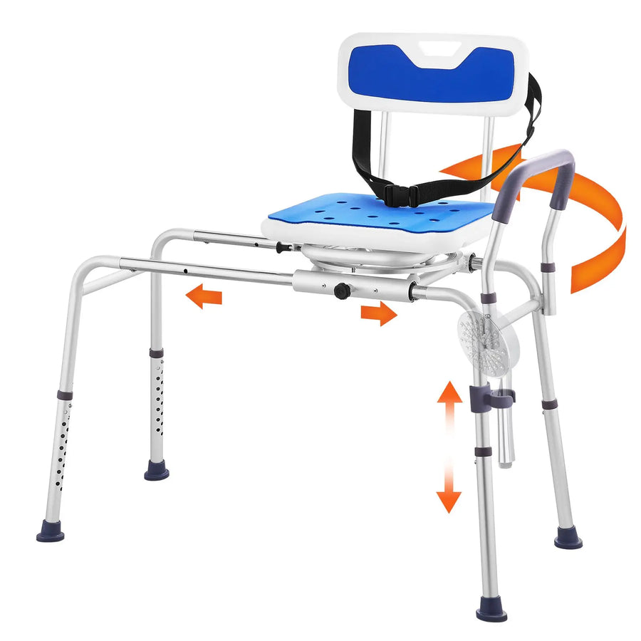 Height Adjustable 360 Swivel Bathtub Transfer Bench with Armrest and Safety Belt view 6